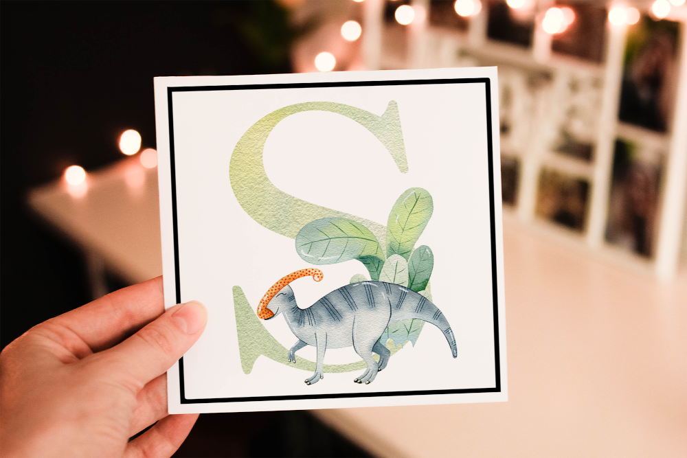 Dinosaur Letter Art Birthday Card, Dinosaur Initial Birthday - Click Image to Close